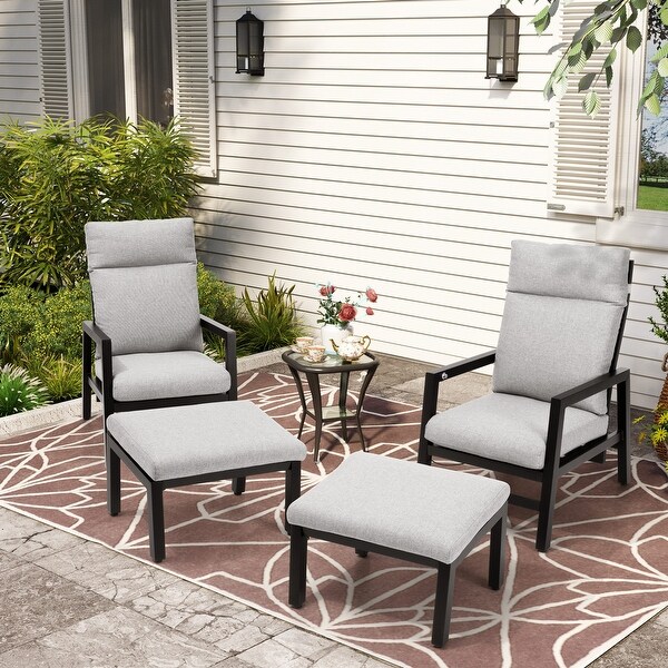 Aluminum Adjustable Back Patio Lounge Chairs and Ottoman with Cushion for Outdoor Indoor