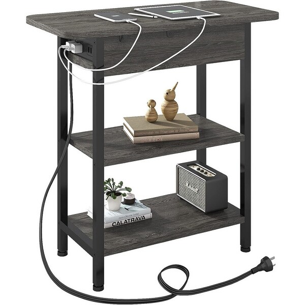 coffee Table,Flip Top Side Table with USB Ports and Outlets dark Grey