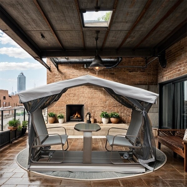 4Seat Outdoor Aluminum Frame Glider Benches with Canopy and Netting