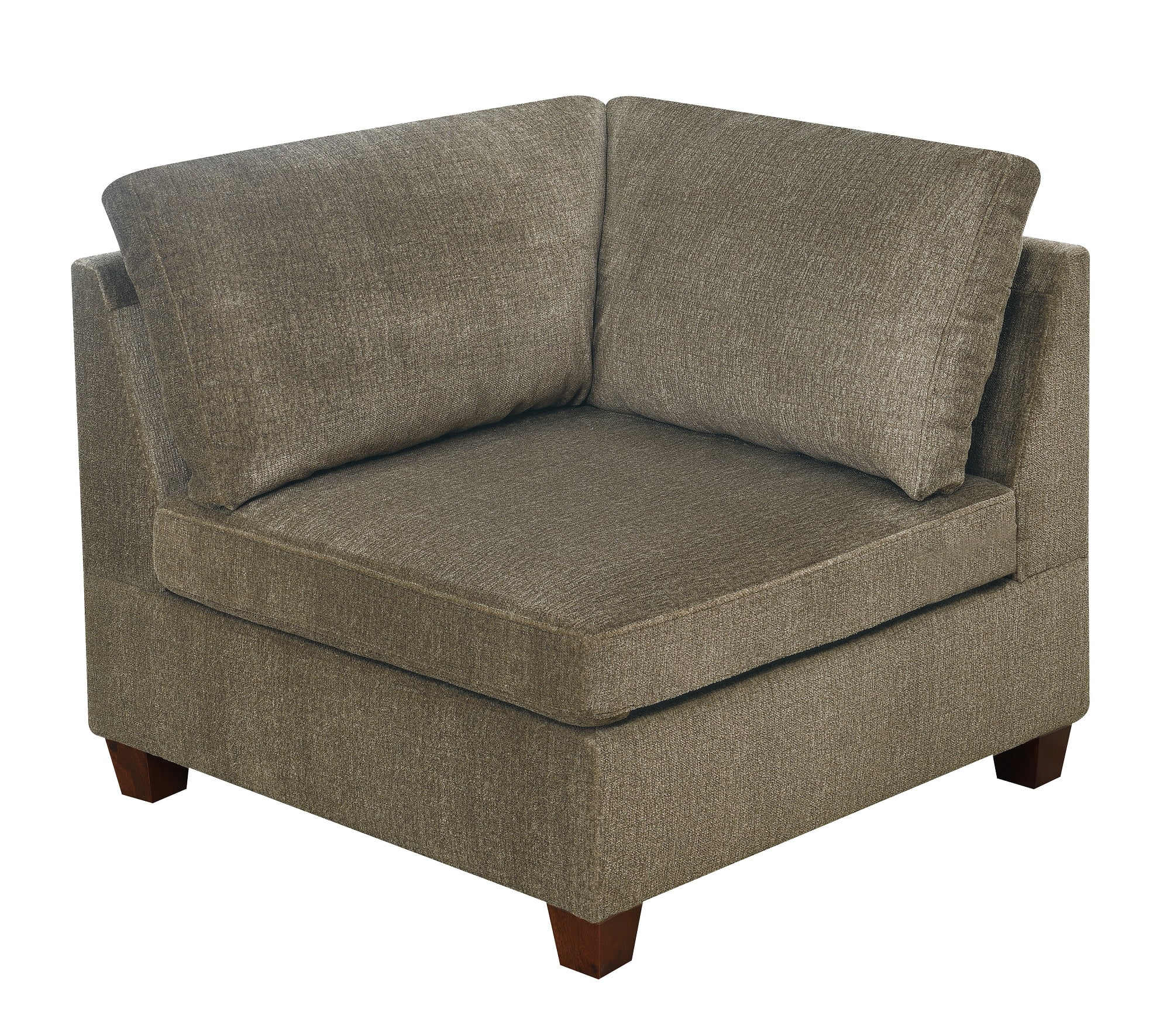 Contemporary Modern Unique Modular 9pc Sectional Sofa Set Tan Color Chenille Fabric Wood Legs 3 x Corner Wedge 4x Armless chairs and 2 x Ottoman