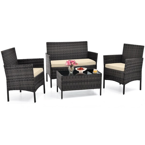Costway 4 PCS Patio Furniture Set with Washable Cushions and Tempered