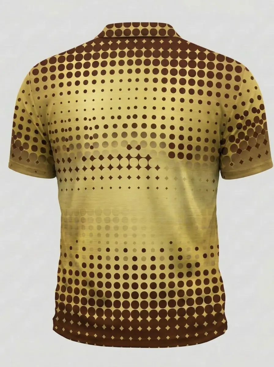 Moisture Wicking Golf Polo 3D Gold Brown Gradient Dot Pattern Button Short Sleeve Golf Polo Shirt