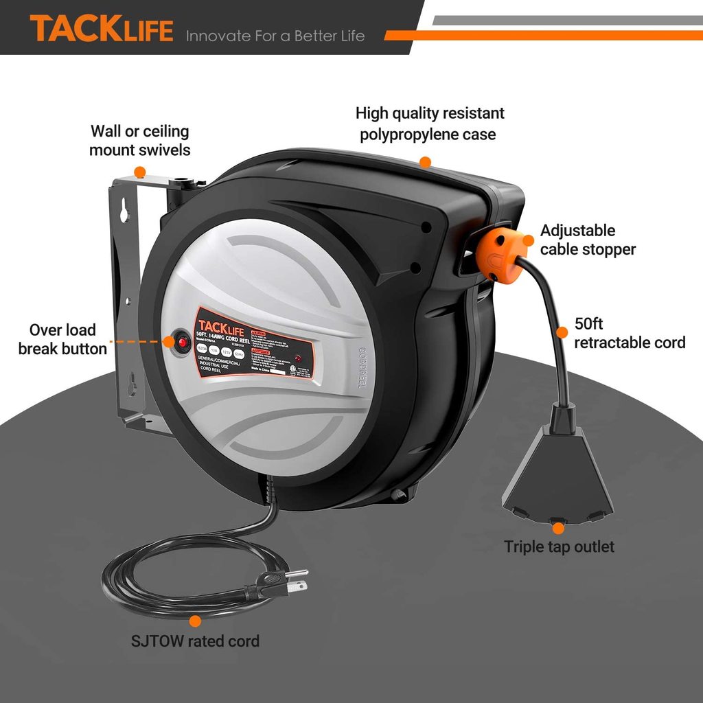 Generic Retractable Extension Cord, 50FT+4.5 Extension Cord Reel