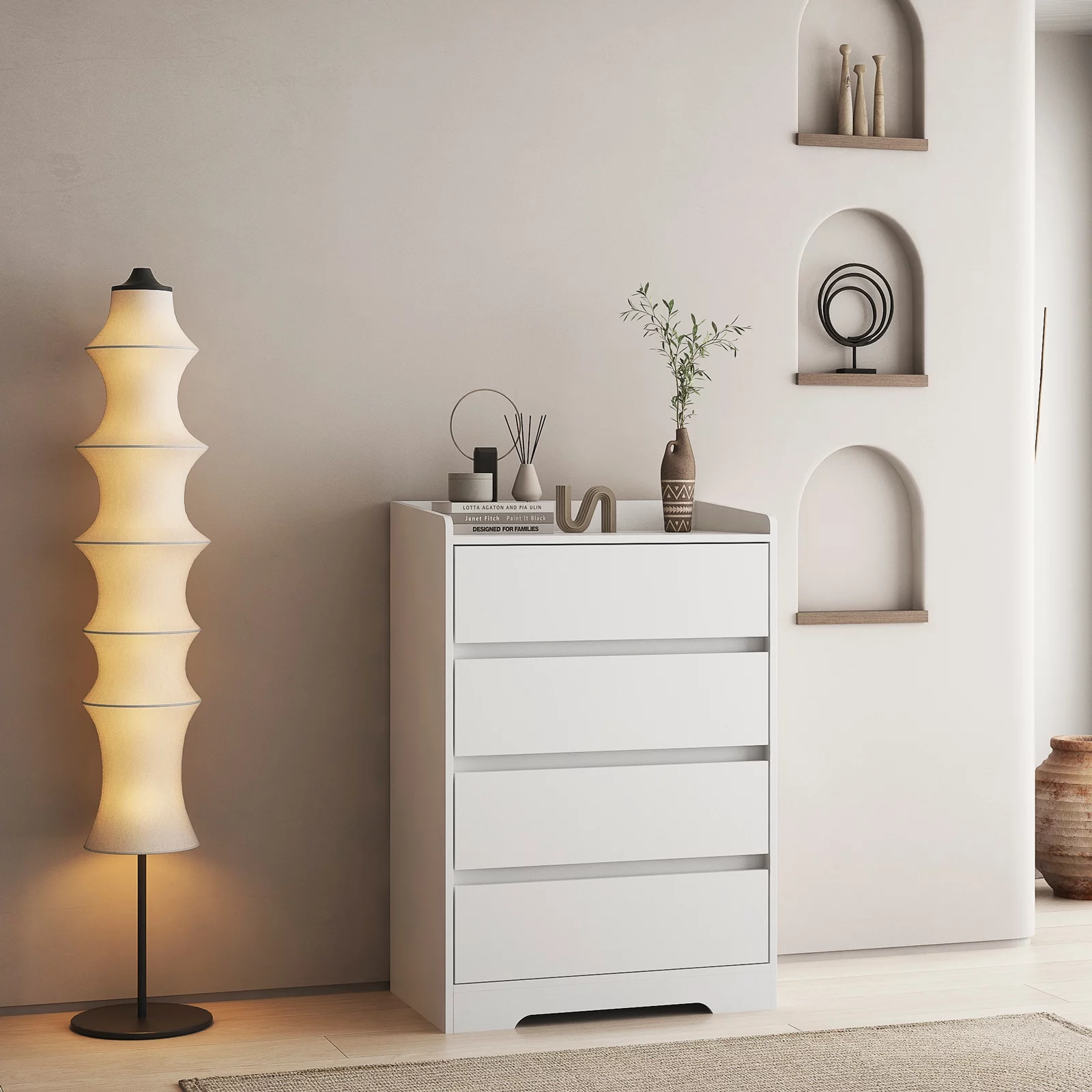 YISUYA Dresser for Bedroom with 4 Drawers, Sideboard Storage Cabinet，Drawer Cabinet, Chest of Drawers, Clothes Storage Closet Organizer, Sideboard Buffet Cabinet, for Living Room Kitchen, White