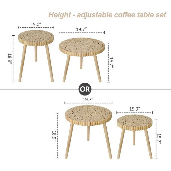 Round Coffee Table Set of2,Farmhouse Nesting Coffee Circle Wood Table