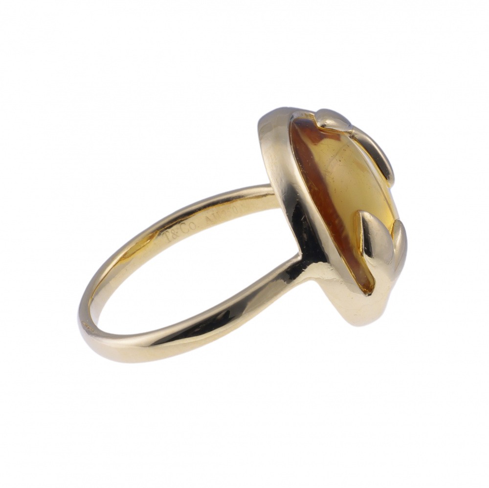 Tiffany & Co. Paloma Picasso Olive Leaf Ring 18K Yellow Gold Citrine