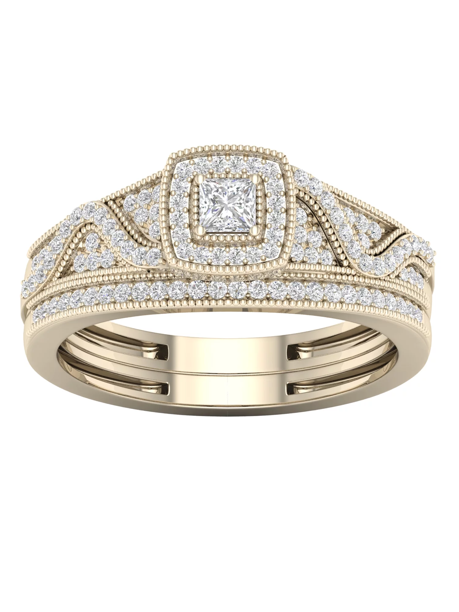 Imperial 3/8Ct TDW Diamond 10k Yellow Gold Halo Bridal Set (H-I, I2)