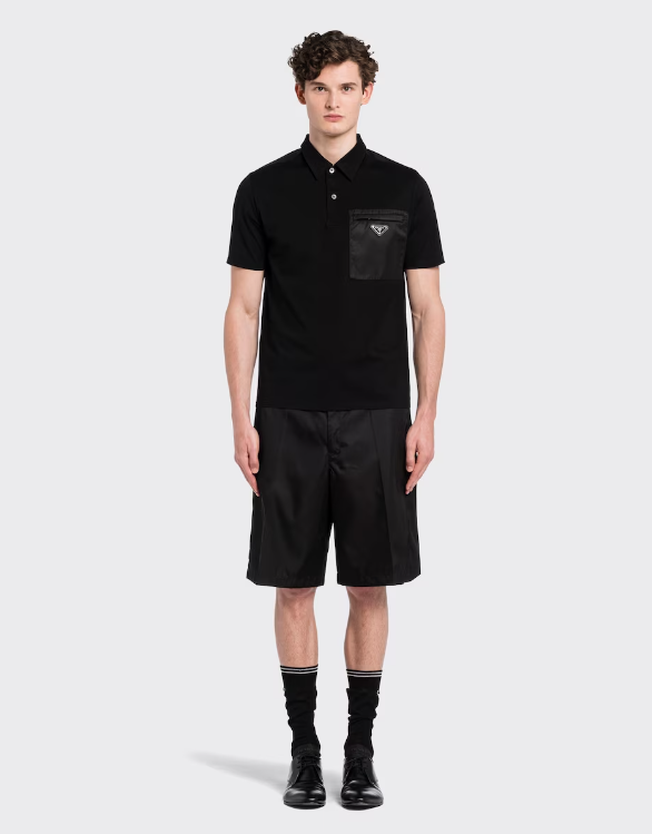 PRADA Stretch cotton polo shirt with Re-Nylon details