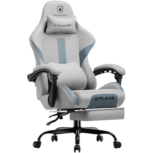 GTRACING Gaming Chair Ergonomic Office Chair with Foot Rest & Pocket Spring Cushion, Breathable Fabric Computer Chair with Headrest & Lumbar Support, High Back Game Chair for Adults, Coal-Black
