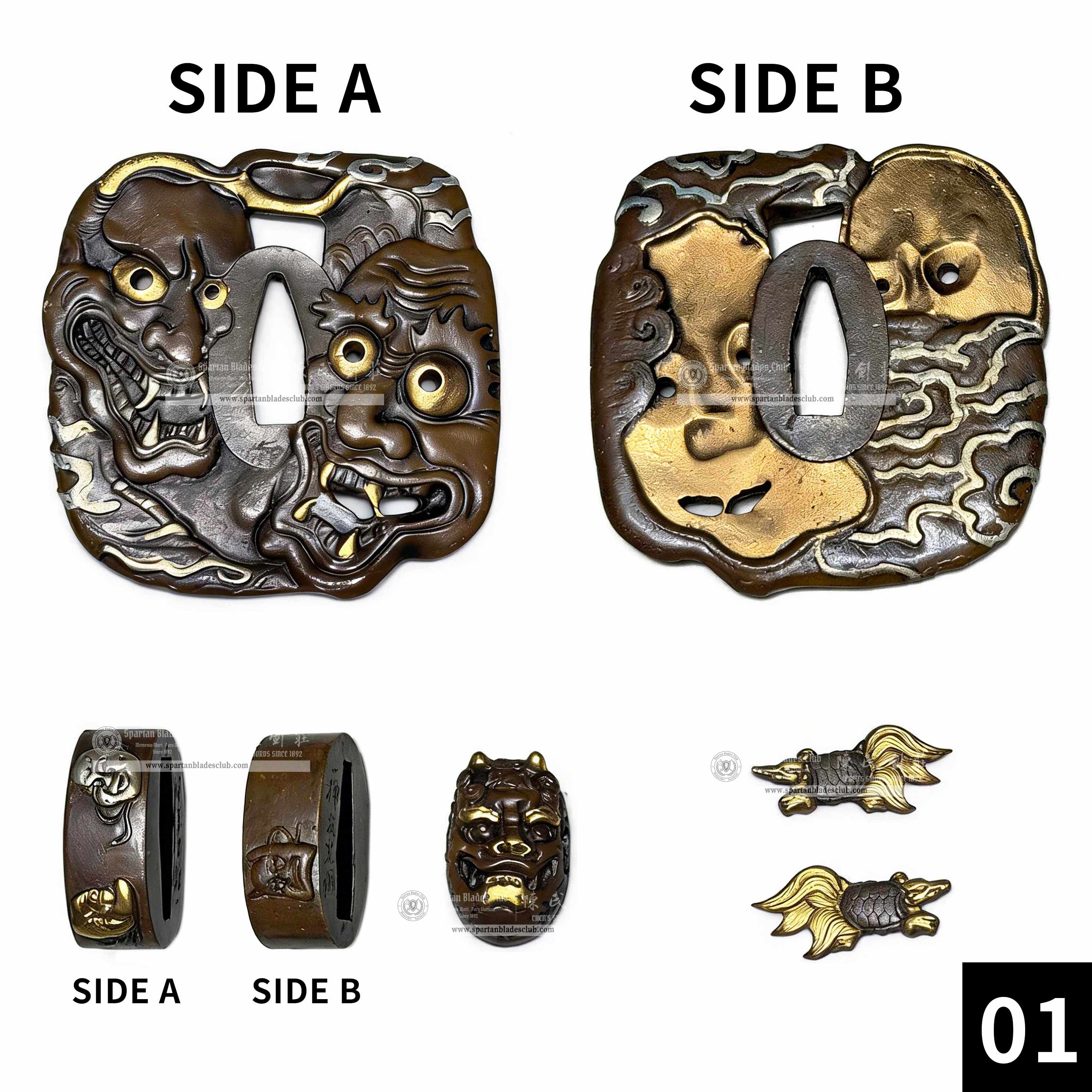 Custom Your Katana | Japanese Yokai | Complete Set Fittings (Brass Gilded) | Spartan Blades Club | CHEN'S SWORDS 1892 - Spartan Blades Club - 陳氏劍莊1892