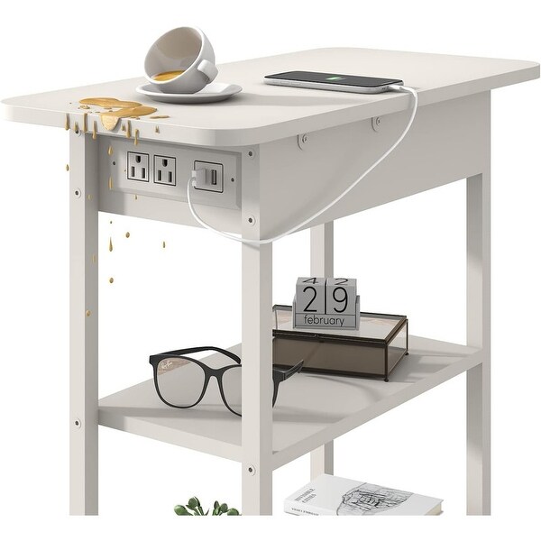 Set of 2 Flip Top Narrow Side Table,Nightstands,End Tables White