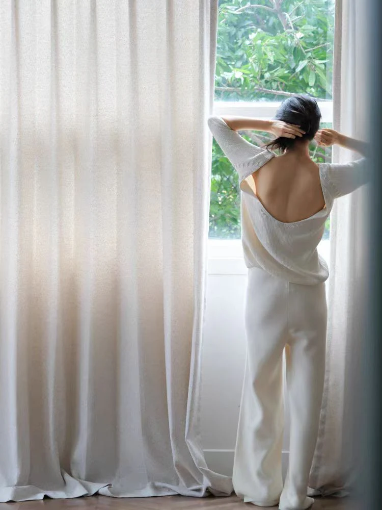 FA011 - CHA*EL Classic Beige Oatmeal Living Room Bedroom Blackout Curtains Floor-to-Ceiling Curtains