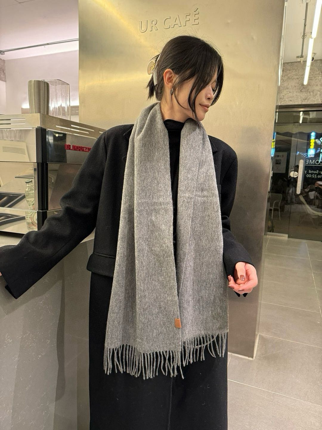 Loewe Mohair Scarf Solid Gray For Women 180cm