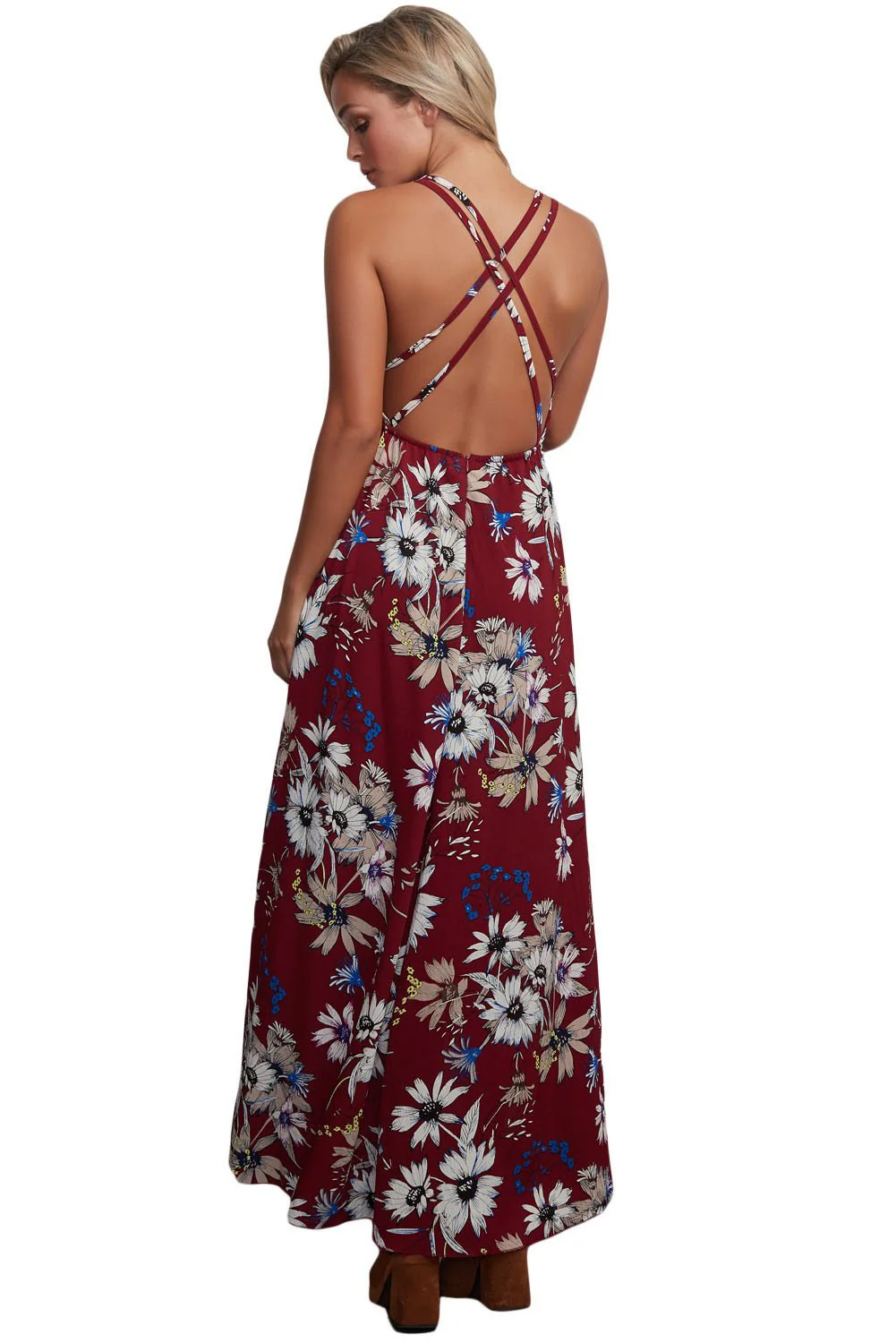 Criss Cross Back Floral Maxi DressClistos