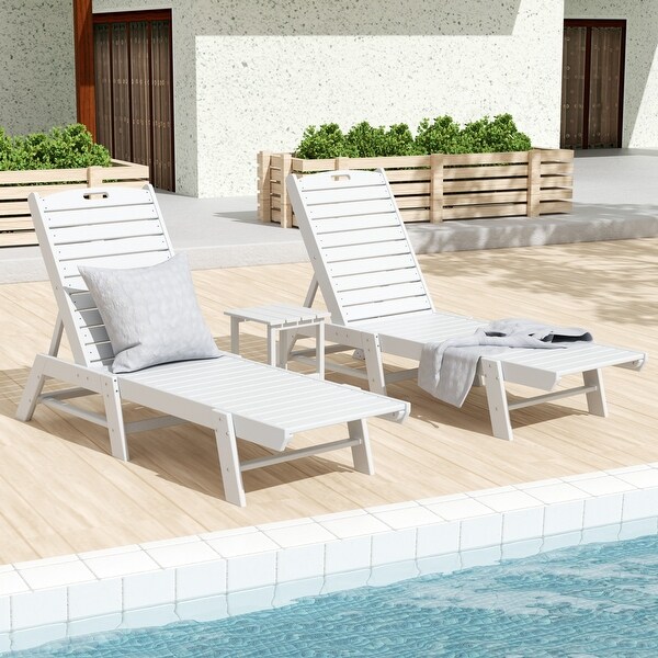 Polytrends Laguna Hdpe All Weather Outdoor Patio Pool Reclining Armless Chaise Lounges With Square Side Table (3Piece Set)