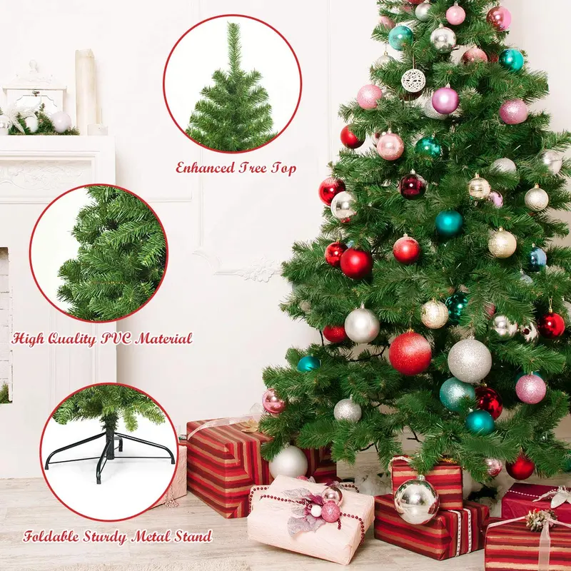 Premium Hinged Spruce Christmas Tree – Unlit Artificial Xmas Tree with Heavy-Duty Metal Stand