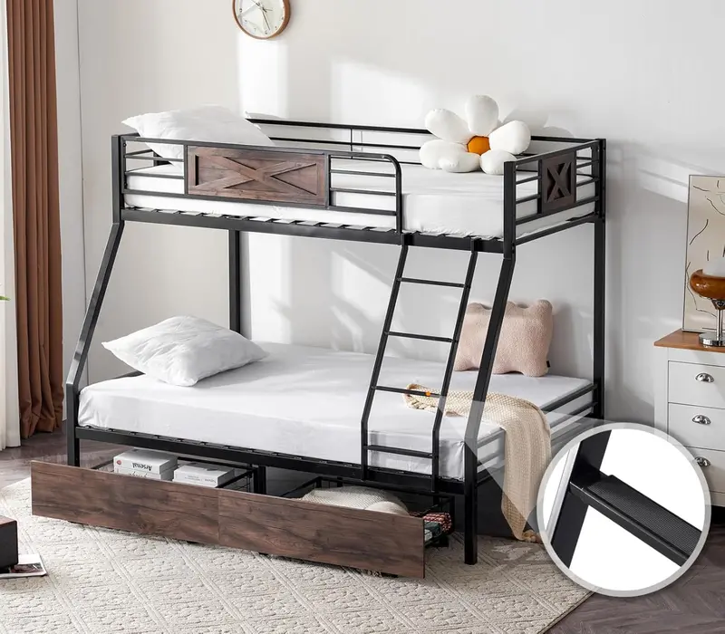 VINGLI Twin-over-Twin LED Bunk Bed — Non-Slip Ladder, Full-Length Guardrail, and Built-in Lighting