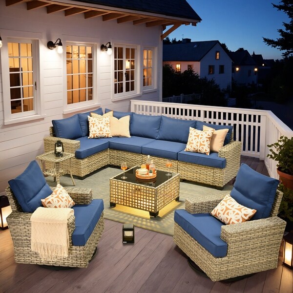 OVIOS 9 Pieces T shaped Seat Wide Armrest Swivel Chair Set With SolarPowered Table