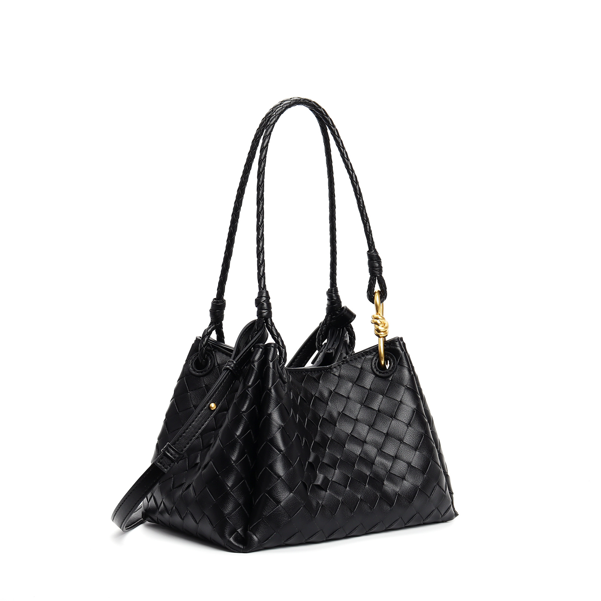 Black Woven Leather Hobo Bag