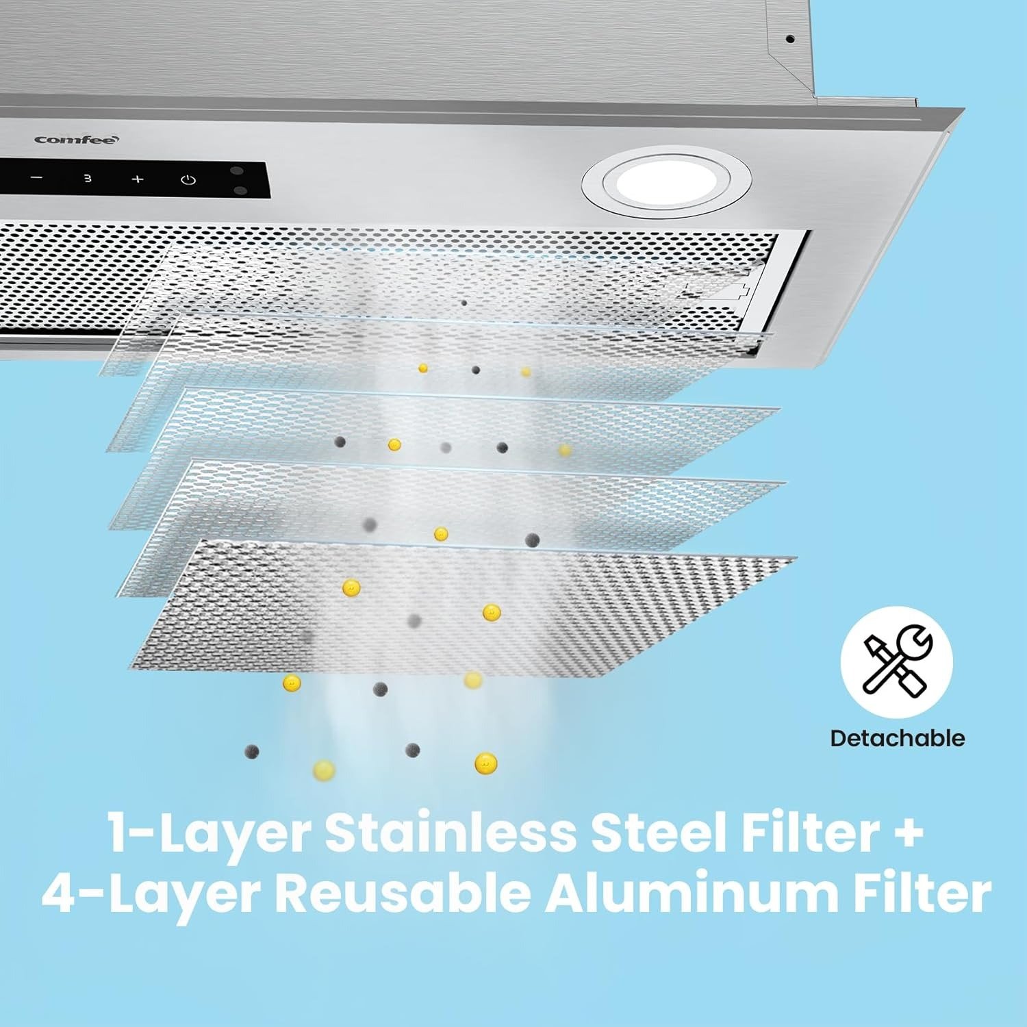 Range Hood 27 inch, Built-in/Insert Vent Hood 450 CFM, 3 Speed Gesture Sensing & Touch Control Panel Stainless Steel Kitchen Stove Hood, Ducted/Ductless Convertible Duct