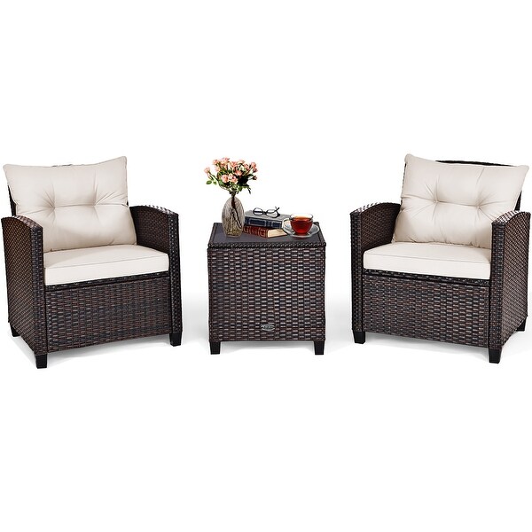 Costway 3PCS Patio Rattan Furniture Set Cushioned Conversation Set