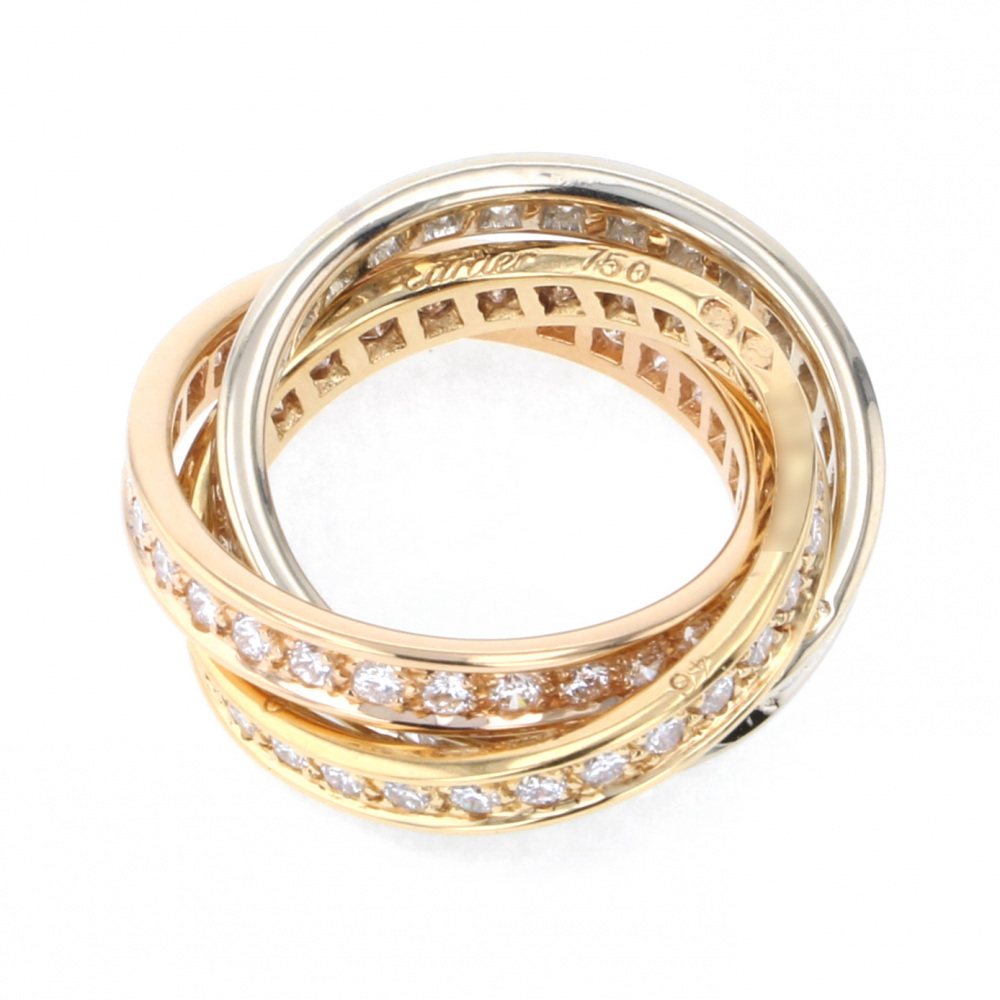 Cartier Trinity Three Bangle Diamond Ring #46 Tri-Gold
