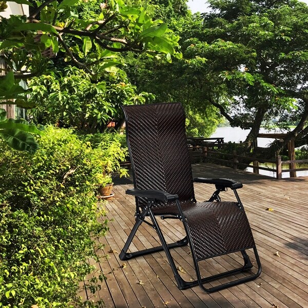 Gymax Patio Rattan Zero Gravity Lounge Chair Folding Recliner