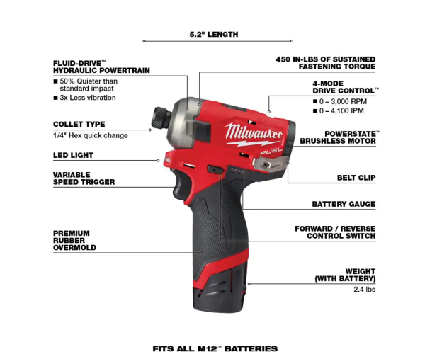 2551-22-0960-20 M12  SURGE 12V Lithium-Ion Brushless Cordless 1/4 in. Hex Impact Driver Kit   M12  1.6 Gal. Wet/Dry Vacuum