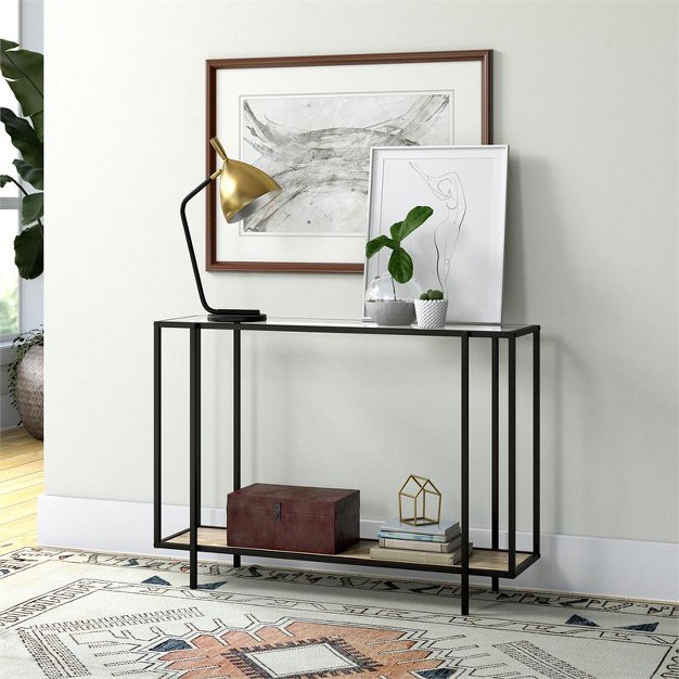 Black Bronze Accent Table With Limed Oak Shelf Henn amp hart