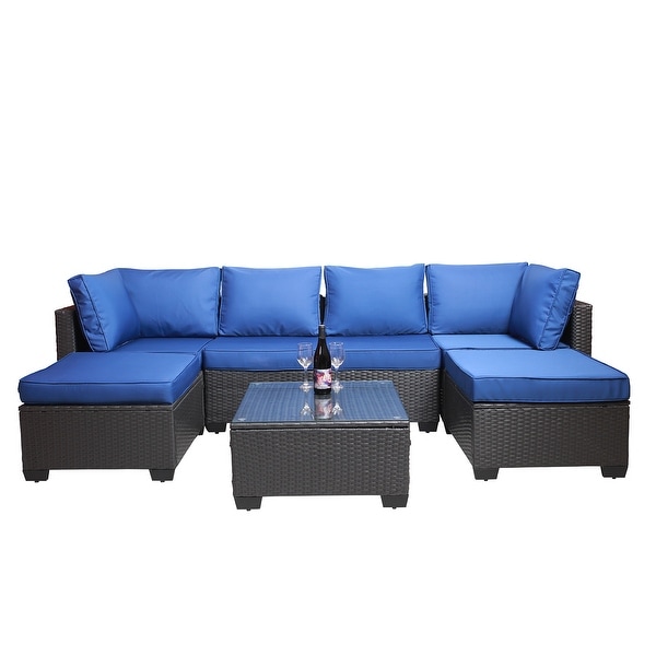 Black+Dark Blue 7piece Outdoor Garden Patio Sofa Set