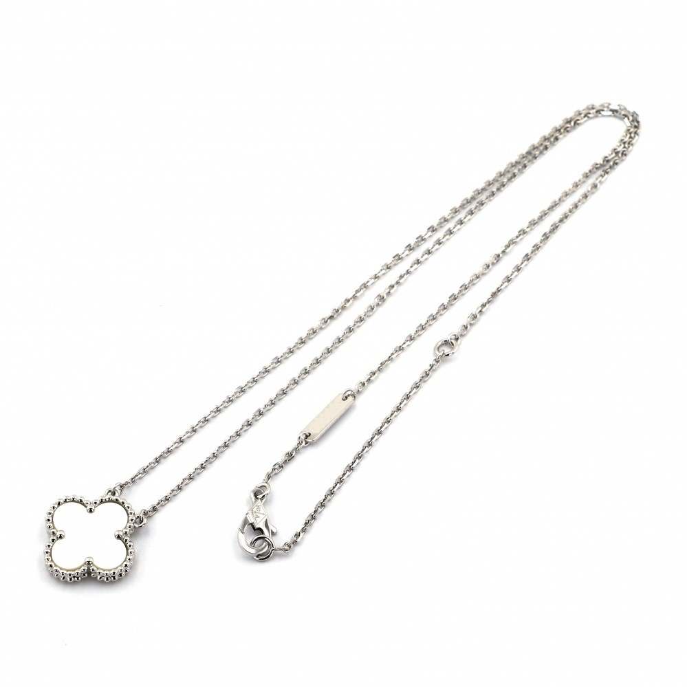 Van Cleef & Arpels Vintage Alhambra Necklace 18K White Gold Shell
