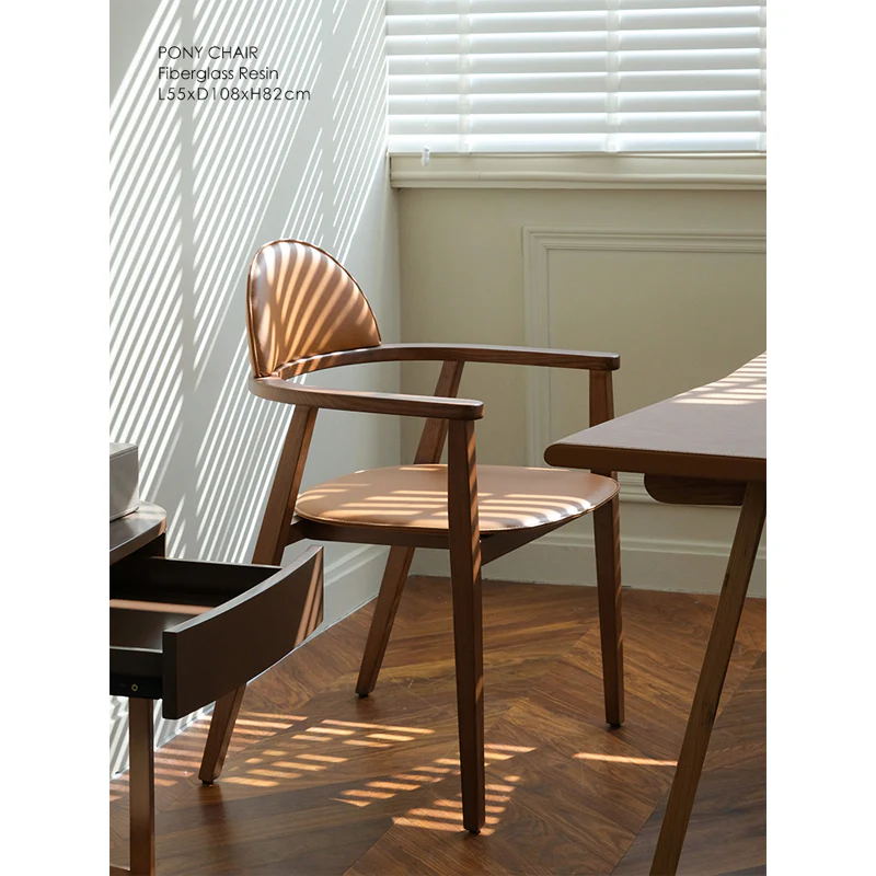 CH037 - H Gold Brown Leather Arc-shaped Desk Chair White Waxwood Armrest Study Room Furniture Set Combination Light Luxury