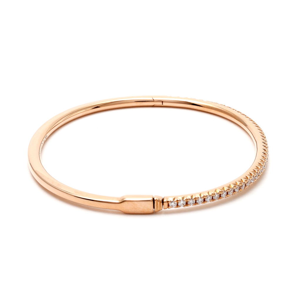 Tiffany & Co. Metro Hinged Bangle M Bracelet 18K Rose Gold Diamond 60006146