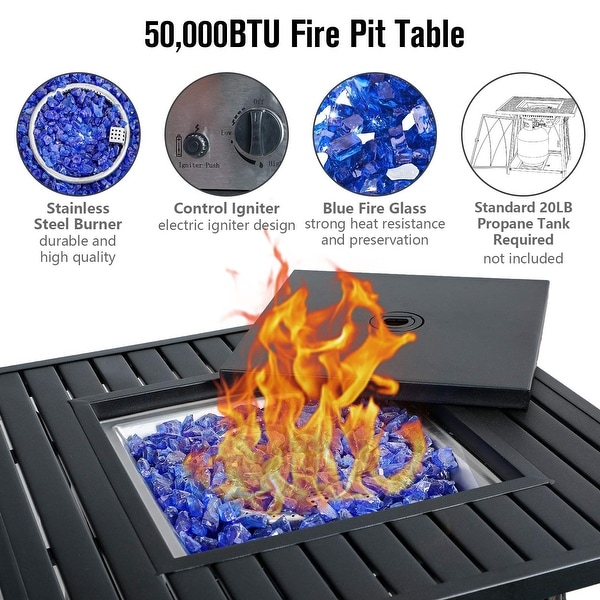 MAISON ARTS 5Piece Patio Conversation Set with 28'' Gas Fire Pit Table