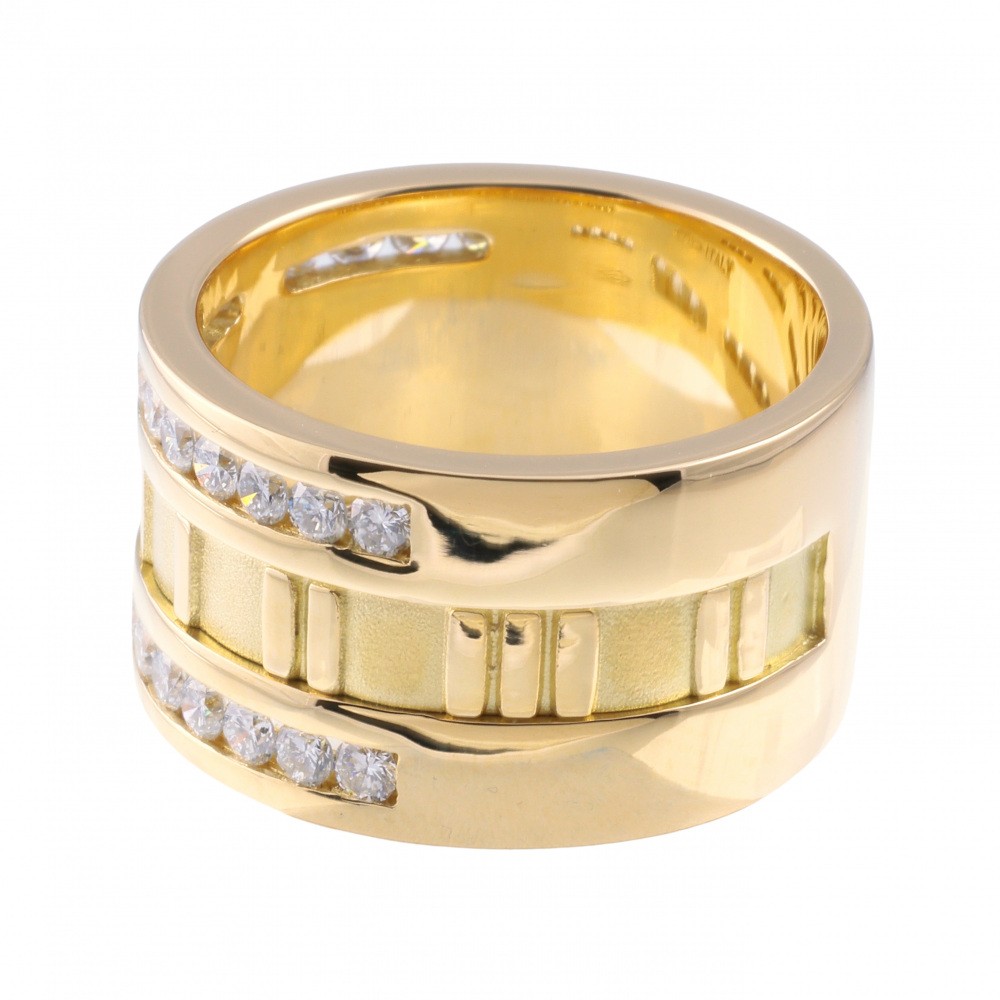 Tiffany & Co. Atlas Wide Half Diamond Ring 18K Yellow Gold