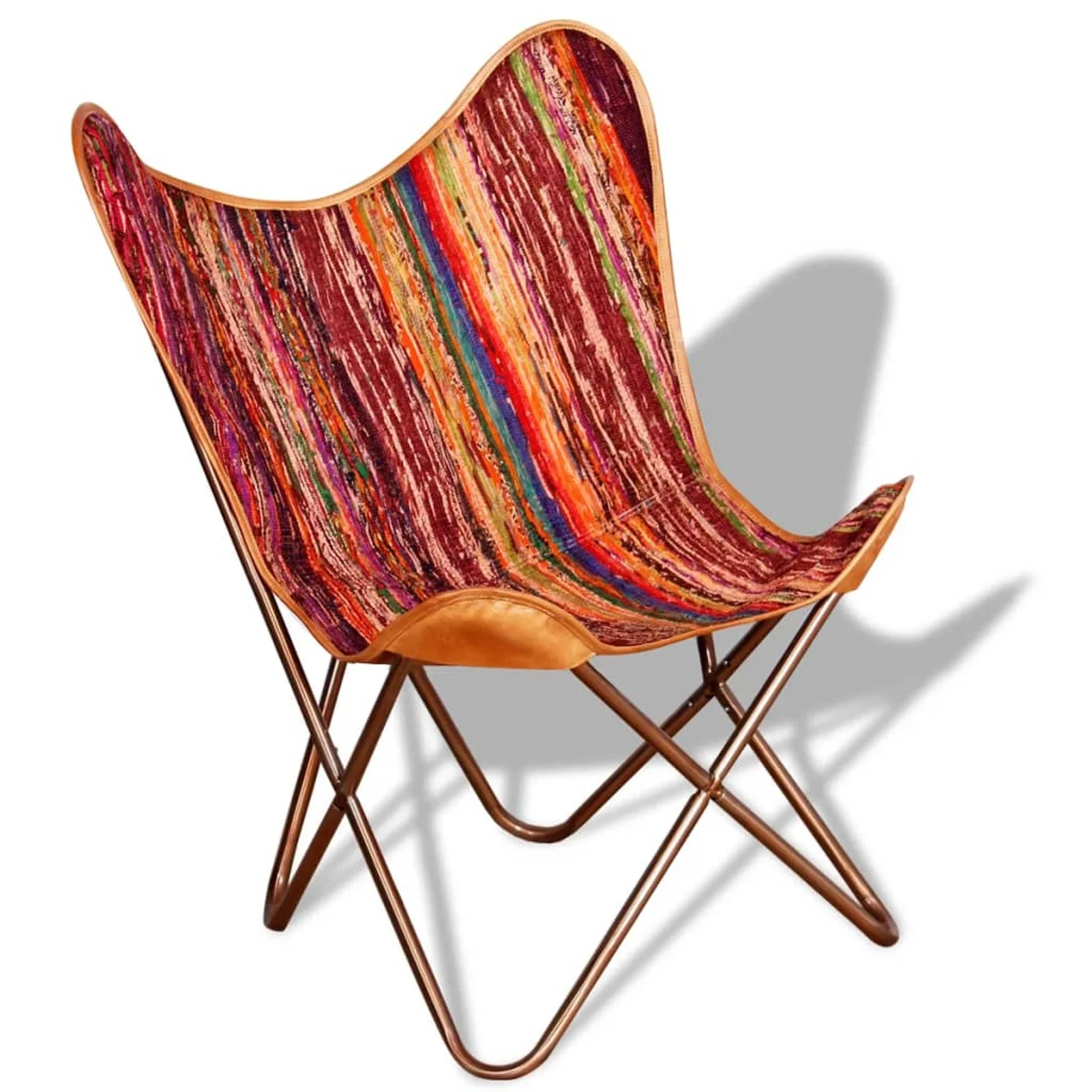 moobody Vintage Butterfly Chair Chindi Fabric Upholstery Iron Frame Chair Multicolour for Living Room Bedroom Home Furniture 29.1 x 26 x 35.4 Inches (W x D x H)