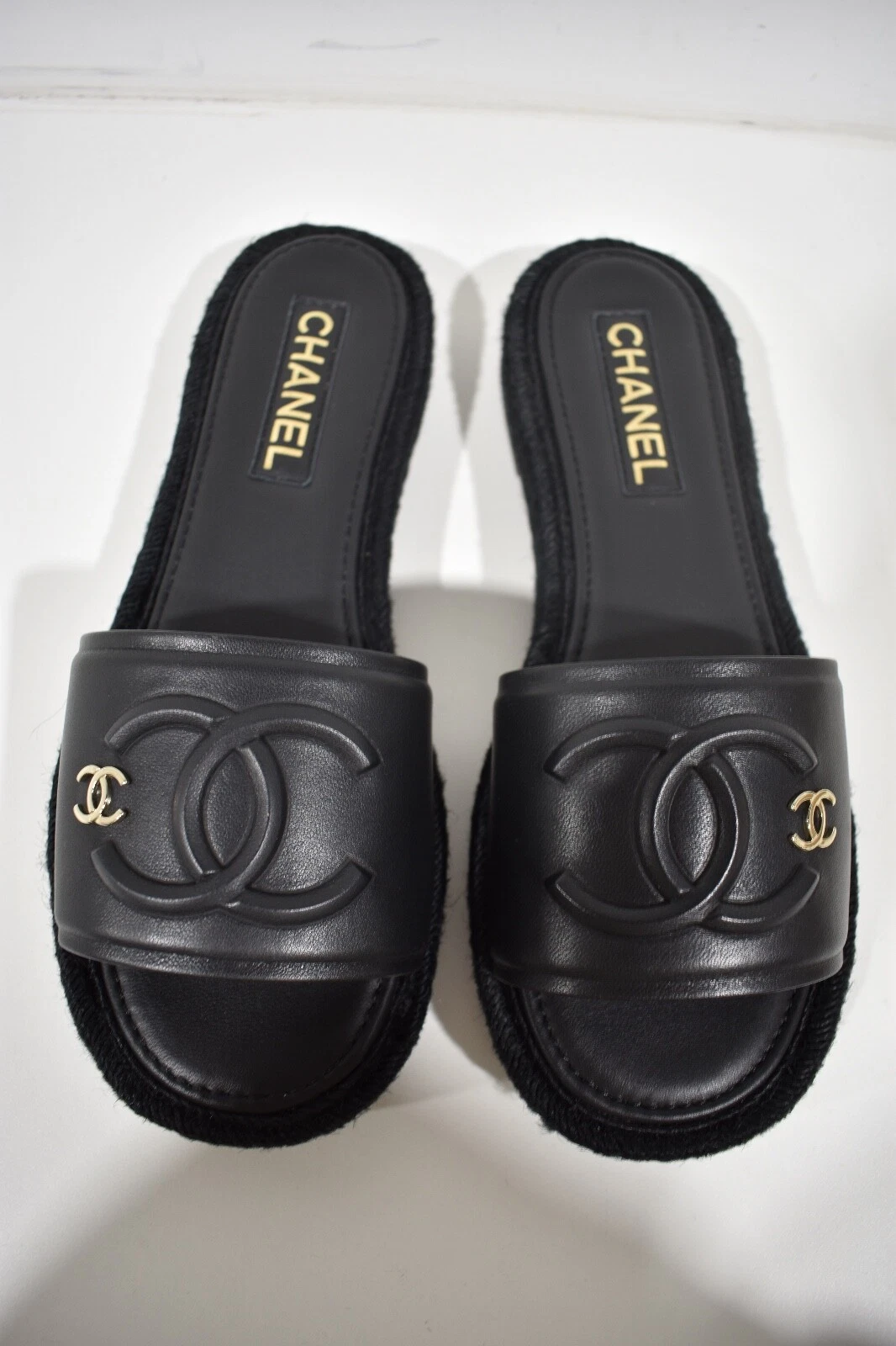 Chanel 23C CC Logo Leather Sandals Black