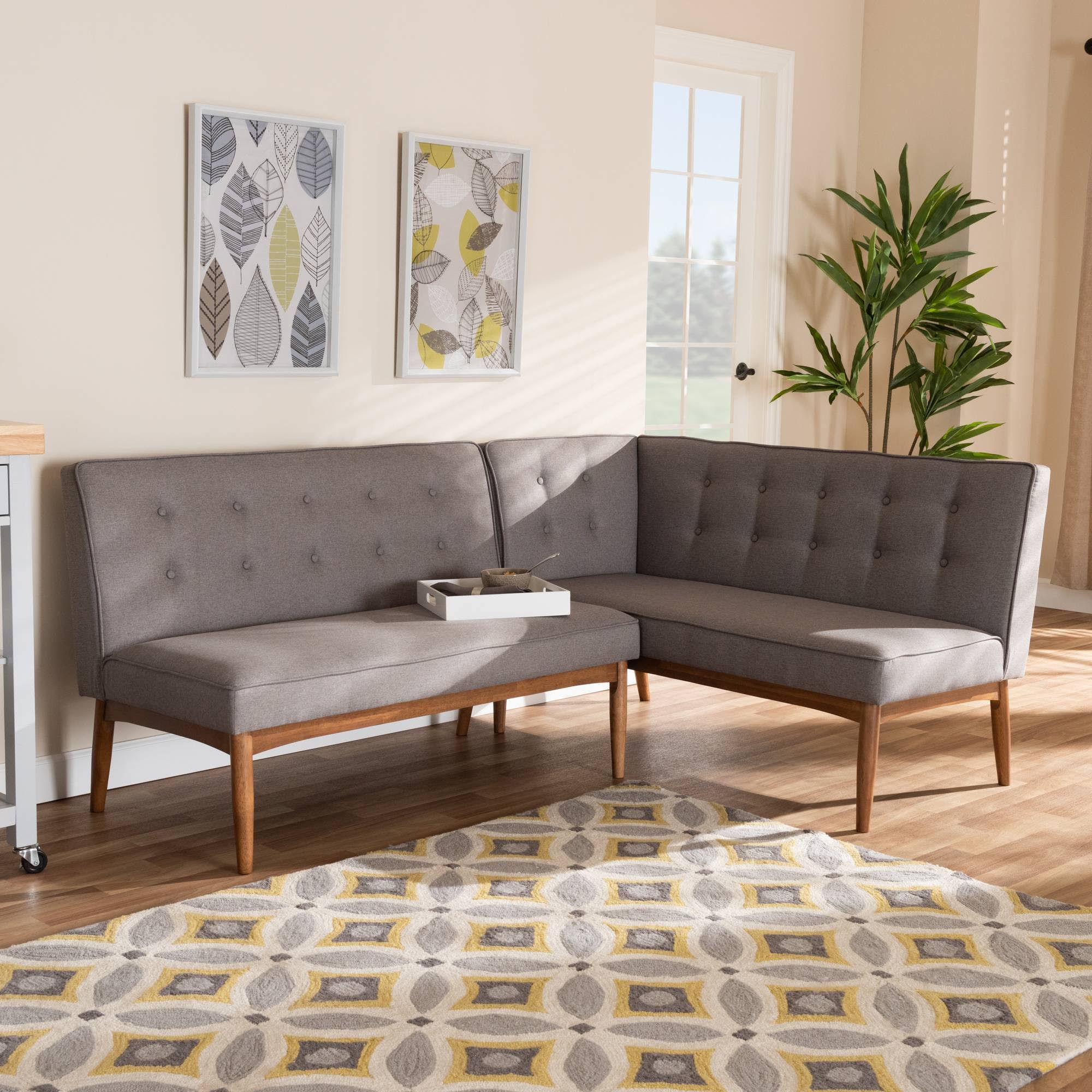 Baxton Studio 2-Piece Wood Dining Corner Sofa Bench