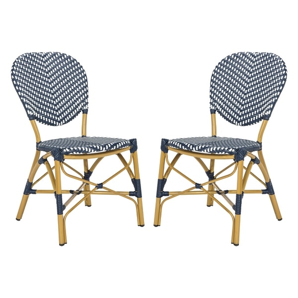 SAFAVIEH Lisbeth Parisian Bistro Stacking Navy/ White Side Chair (Set of 2)