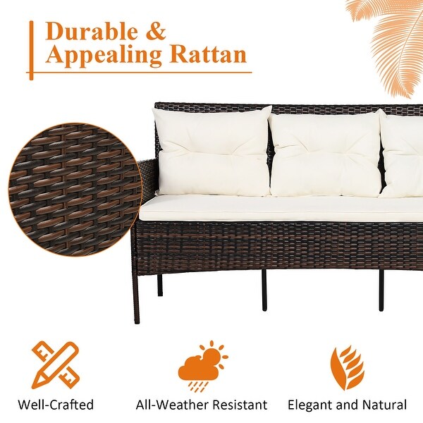 Costway 3PCS Patio Rattan Furniture Set 3Seat Sofa Cushioned Table