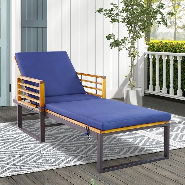 Adjustable Cushioned Patio Chaise Lounge Chair with 4Level BackrestNavy