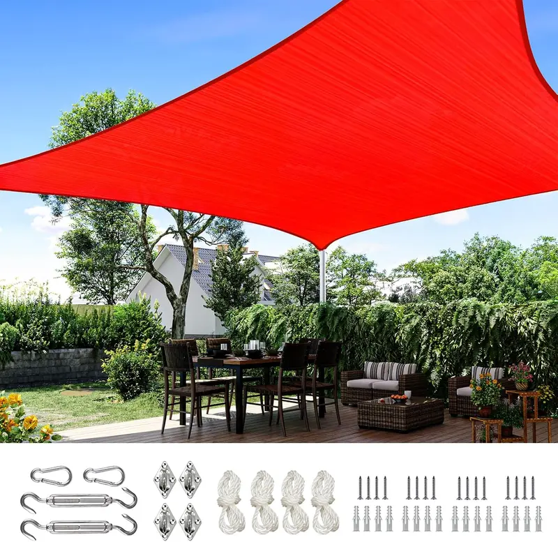Quictent 20×20 ft Square Sun Shade Sail – 185GSM HDPE, 98% UV Protection, Brown w/ Hardware Kit