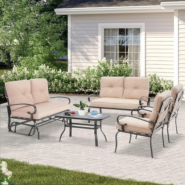 SUNCROWN 5Piece Outdoor Metal Furniture Conversation Patio Glider Set