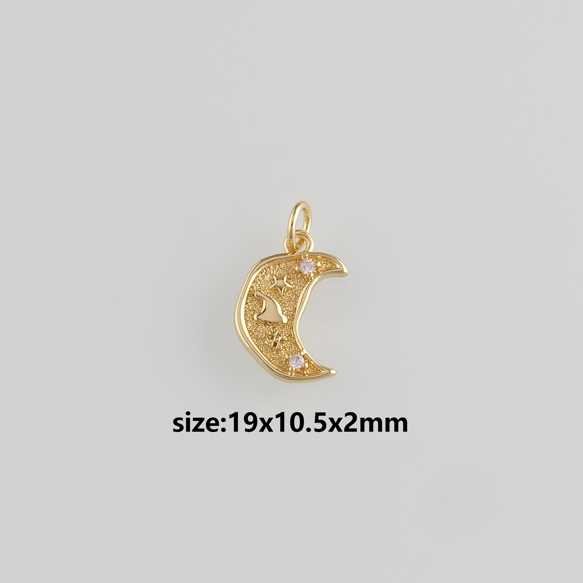 18K Gold Filled Moon Pendant,CZ Micro Pave Celestial Charm Earrings Necklace for DIY Jewelry Making Supply