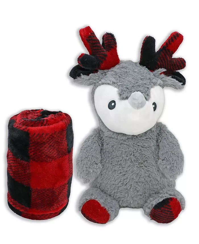 Jesse and Lulu Baby Boys and Girls Check Blanket with Reindeer Plush Toy, 2 Piece Set