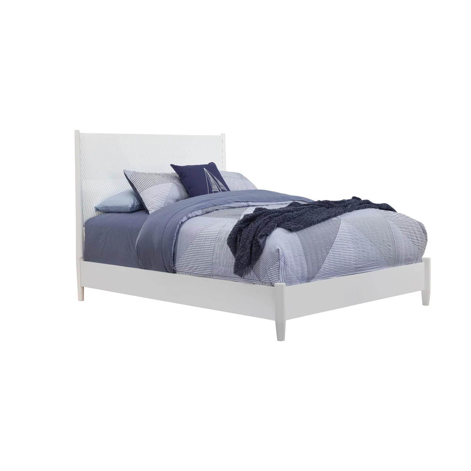 Eastern King Size Wooden Panel Bed with Circular Accent Headboard White