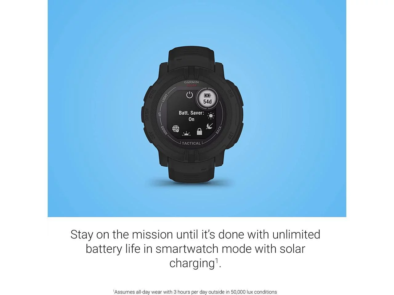 Garmin Instinct 2 Solar Tactical Edition 45mm Rugged GPS Smartwatch, Black