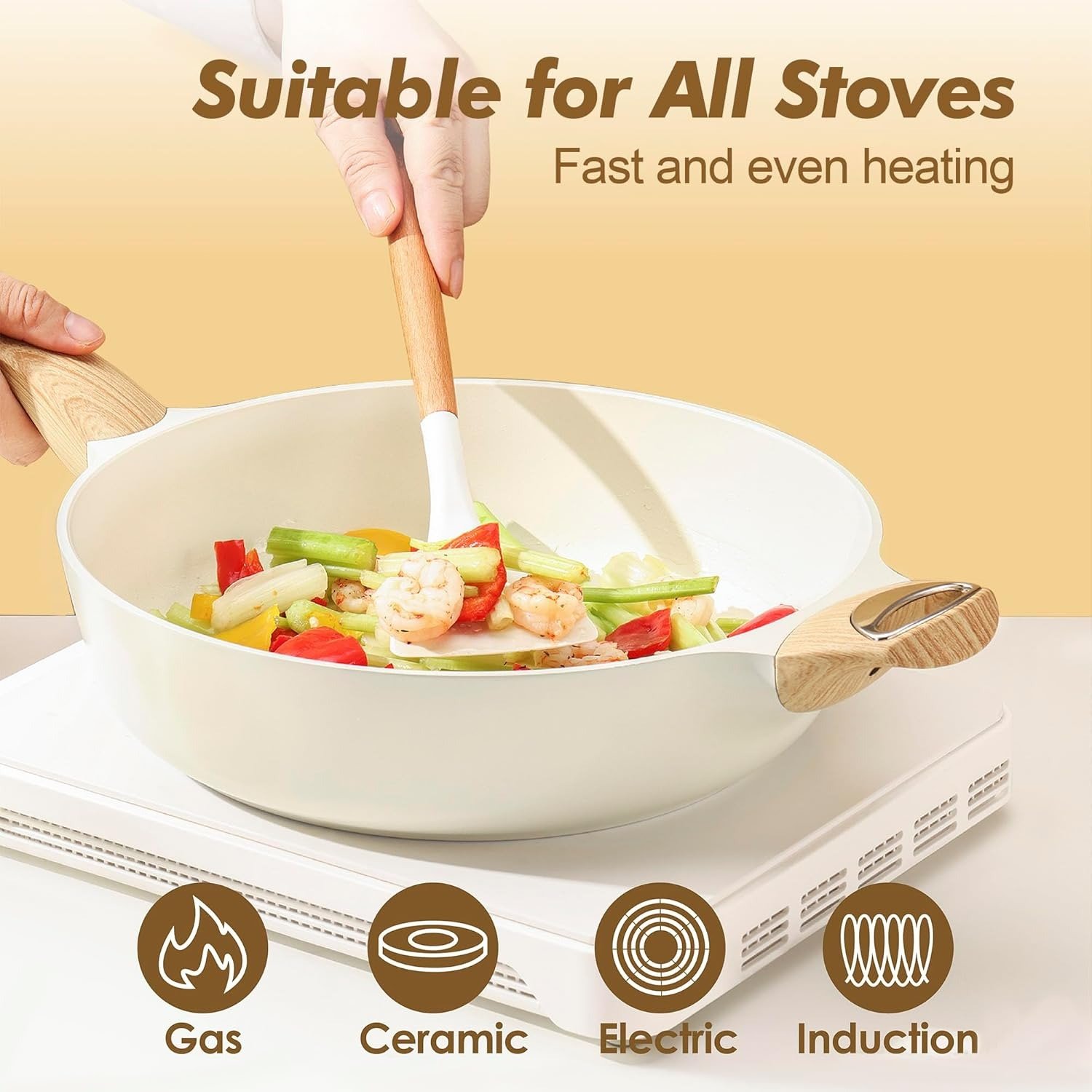 14-Piece Ceramic Nonstick Cookware Set Induction Compatible Non-Toxic Ceramic White