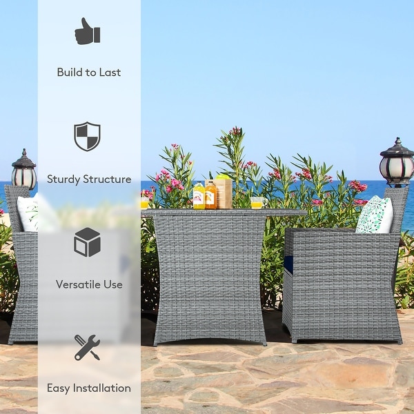 Costway 3PCS Patio Rattan Furniture Set Cushioned Sofa Armrest Garden