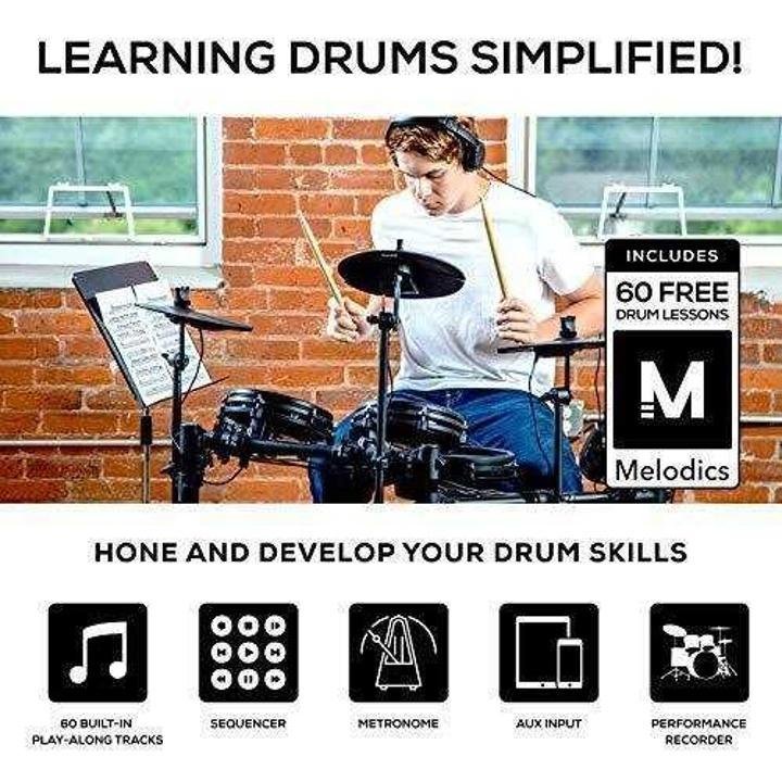 alesis-drums-nitro-mesh-kit-Eight Piece All Mesh Electronic Drum Kit With Super Solid Aluminum Rack, 385 Sounds, 60 Play Along Tracks, Connection Cables, Drum Sticks & Drum Key Included